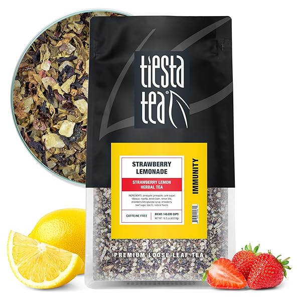TIESTA TEA – STRAWBERRY LEMONADE, LOOSE LEAF, STRAWBERRY LEMON HERBAL TEA, PREMIUM NON-CAFFEINATED FRUIT BLEND, MAKE HOT OR ICED & BREWS UP TO 200 CUPS, 16 OUNCE RESEALABLE BULK POUCH