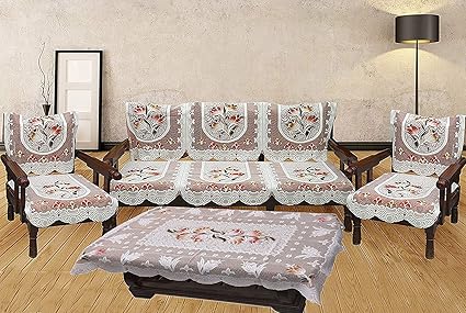 Unique Productions Floral 5 Seater Sofa Cover Set -10 Pieces with 1 Center Table Cover