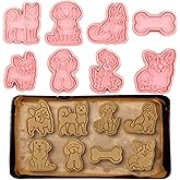 Vesici Dog Cookie Cutters Set, 8 Pcs Cute Puppy Shaped Cookie Stamp Molds with Plunger for DIY Biscuits Treats & Animal Themed Birthday Party Baking Supplies Cupcake Topper Decorations(Vivid Style)