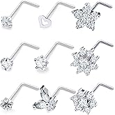 Lsnevsie 14K Gold Filled 20G Nose Rings Studs Piercing Jewelry For Women Men 316L Surgical Steel Flower Butterfly Cubic Zirconia Nose Rings Studs Nostrial Piercing Jewelry For Women Men Clear Pink CZ