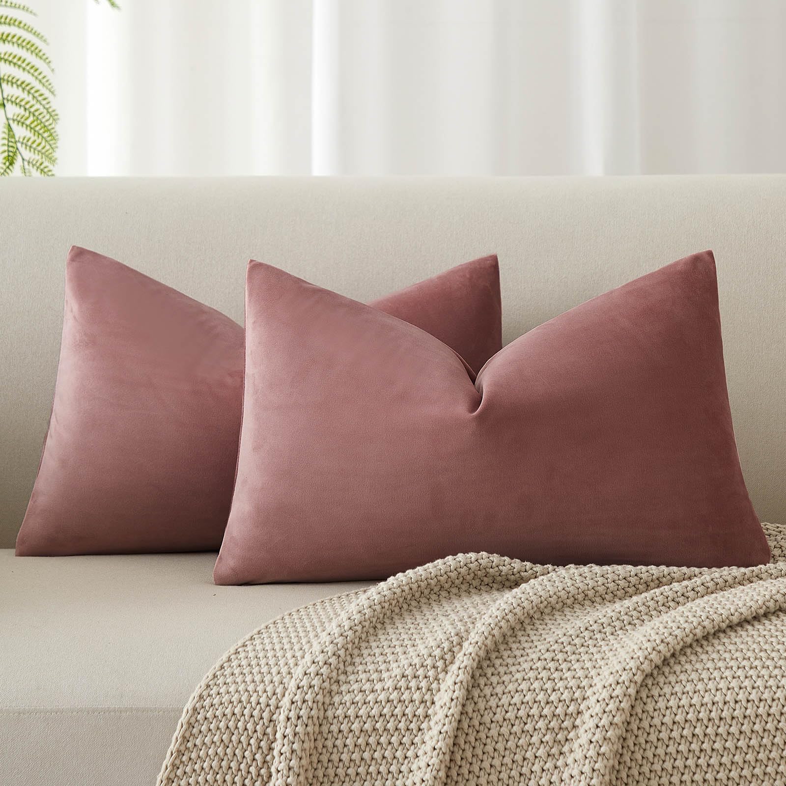 JUSPURBET Couch Pillow Covers Set of 2 Decorative Velvet Throw Pillow Covers Cases for Modern Farmhouse Home Decor Soft Lumbar Cushion Covers with Hidden Zipper for Sofa Bed,Jam,12x20 inch
