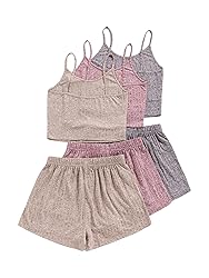 GORGLITTER Women's 3 Sets Ribbed Pajamas Set