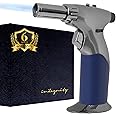 Dual Flame Butane Torch Gun - Refillable Luxury Hand Held Mini Blow Torch for Cooking, Creme Brulee, Soldering, Welding, & Resin Art - Adjustable Flame with Ignition Lock - Steel Blue by inZaynity