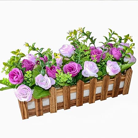 Flikool Roses Künstliche Pflanzen mit Dunkel Zaun Gefälschte Künstliche Blumen mit Topf Simulation Topfpflanzen Bonsai Kunstb