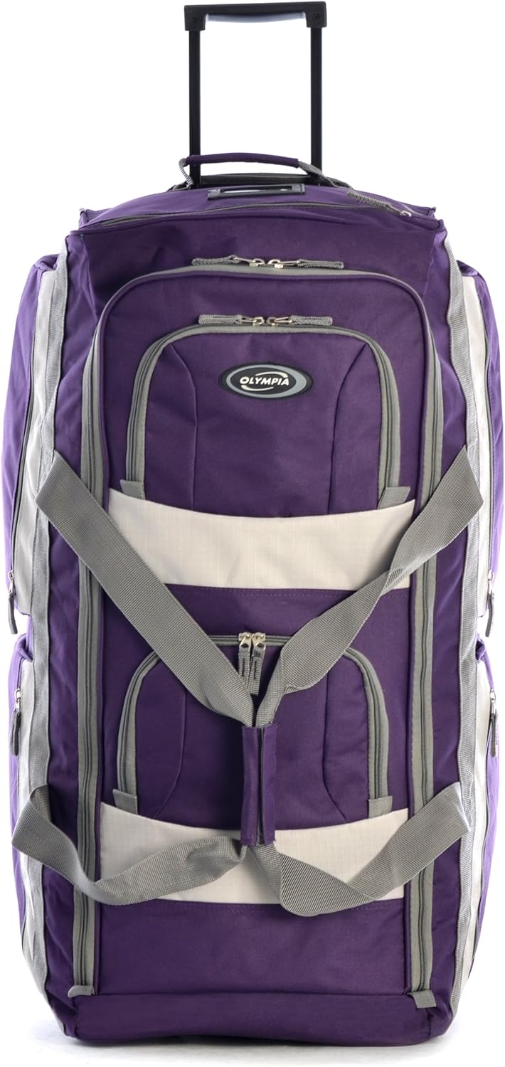  | Olympia 8 Pocket Rolling Duffel Bag, Dark Lavender, 33 inch | Travel Duffels