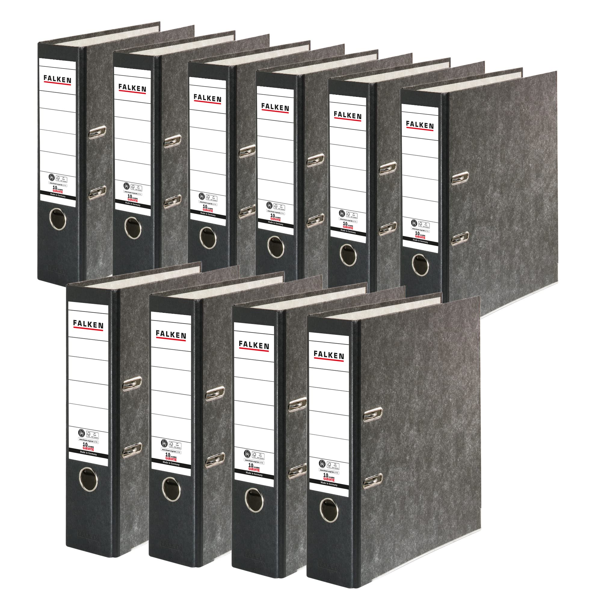 Original Falken pack of 10 recycled folders Cloud Marble. Made in Germany. 8 cm wide DIN A4 black spine ring binder file folder letter file office folder cardboard folder CO2 neutral Blue Angel