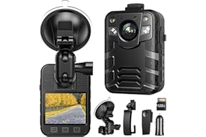 Losfom WD2 2K Body Camera with128G, Body Camera with Night Vision, 1440P Body Worn Cam with Suction Cup Mount, 2-in-1 Body Wearable Camera for Outdoor/Car/Meeting