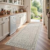jinchan 3x10 Washable Hallway Runner Rug, Floral Non-Slip, Blue/Cream | Soft Low-Pile, Botanical Throw Carpet for Kitchen Entryway Laundry Room Bedroom