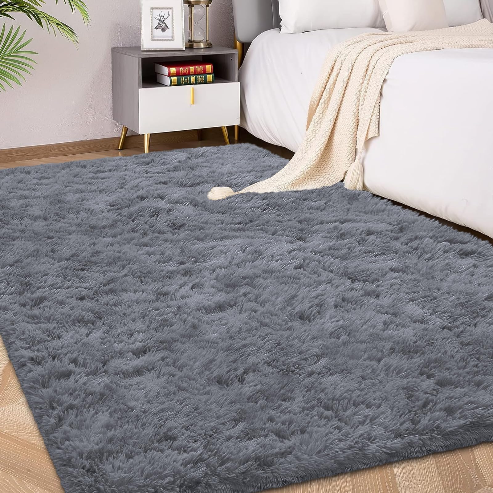 FVVRAX 90x150cm Grey Shaggy Rug – Soft Fluffy Area Rug for Living Room & Bedroom, Non-Slip Plush Carpet for Kids, Nursery, Dorm, Machine Washable Large Floor Mat — image 1