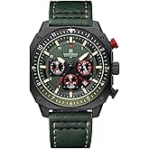 NAVIFORCE Men's Fashion Sport Watches Military Square Big Face Waterproof Chronograph Wristwatch with Luminous Hands,Leather Strap