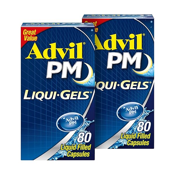 ADVIL PM LIQUI-GELS PAIN RELIEVER AND NIGHTTIME SLEEP AID, PAIN MEDICINE WITH IBUPROFEN FOR PAIN RELIEF AND DIPHENHYDRAMINE HCL FOR A SLEEP AID – 2X80 LIQUID FILLED CAPSULES