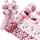 Pink Halloween Ribbon, 4 Rolls Wired Ribbon for Wreaths and Bows | 2.5 Inch Wide, Ghost, Bat, Pumpkin & Black Cat Prints, Wired Edges for Easy Shaping, Cute Halloween DIY Decorations