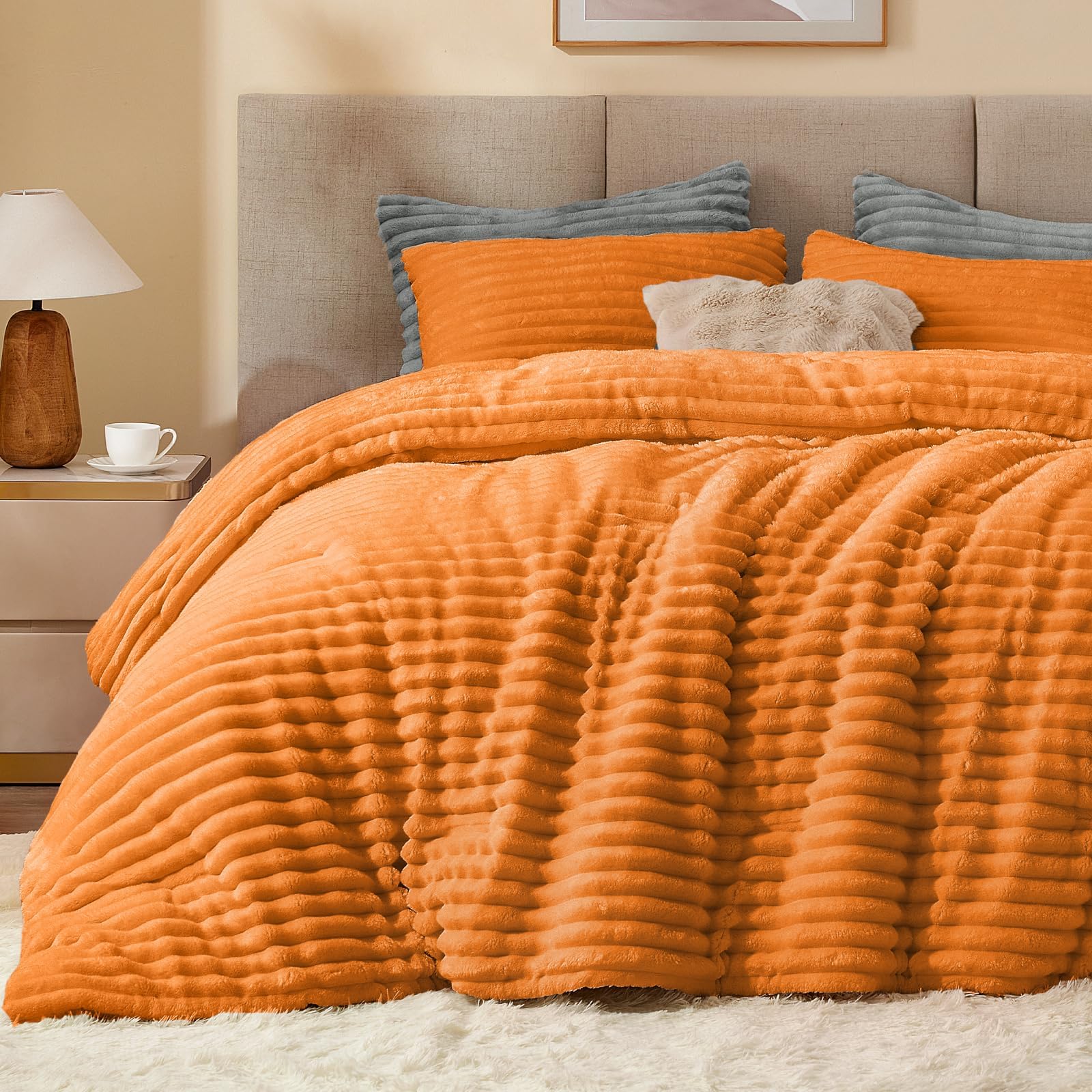 Photo 1 of BEDELITE Fleece California King Comforter Set -Super Soft & Warm Fluffy Burnt Orange Bedding, Luxury Fuzzy Heavy Bed Set for Winter with 2 Pillow Cases
