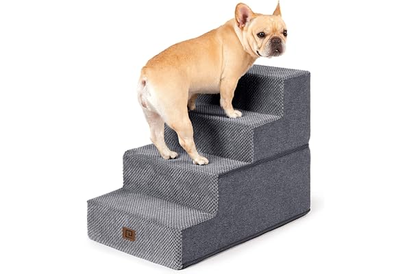 EHEYCIGA Dog Stairs for Small Dogs 18" H, 4-Step Pet Stairs for High Beds with Non-Slip Bottom, Folding Blanced Dog Steps for