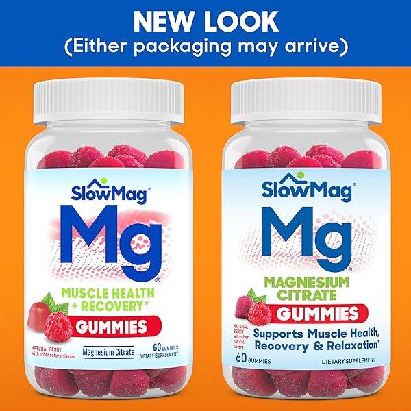 SLOWMAG MAGNESIUM CITRATE GUMMIES – SUPPORTS MUSCLE HEALTH, RECOVERY & RELAXATION, NATURAL BERRY FLAVORED, 60 COUNT