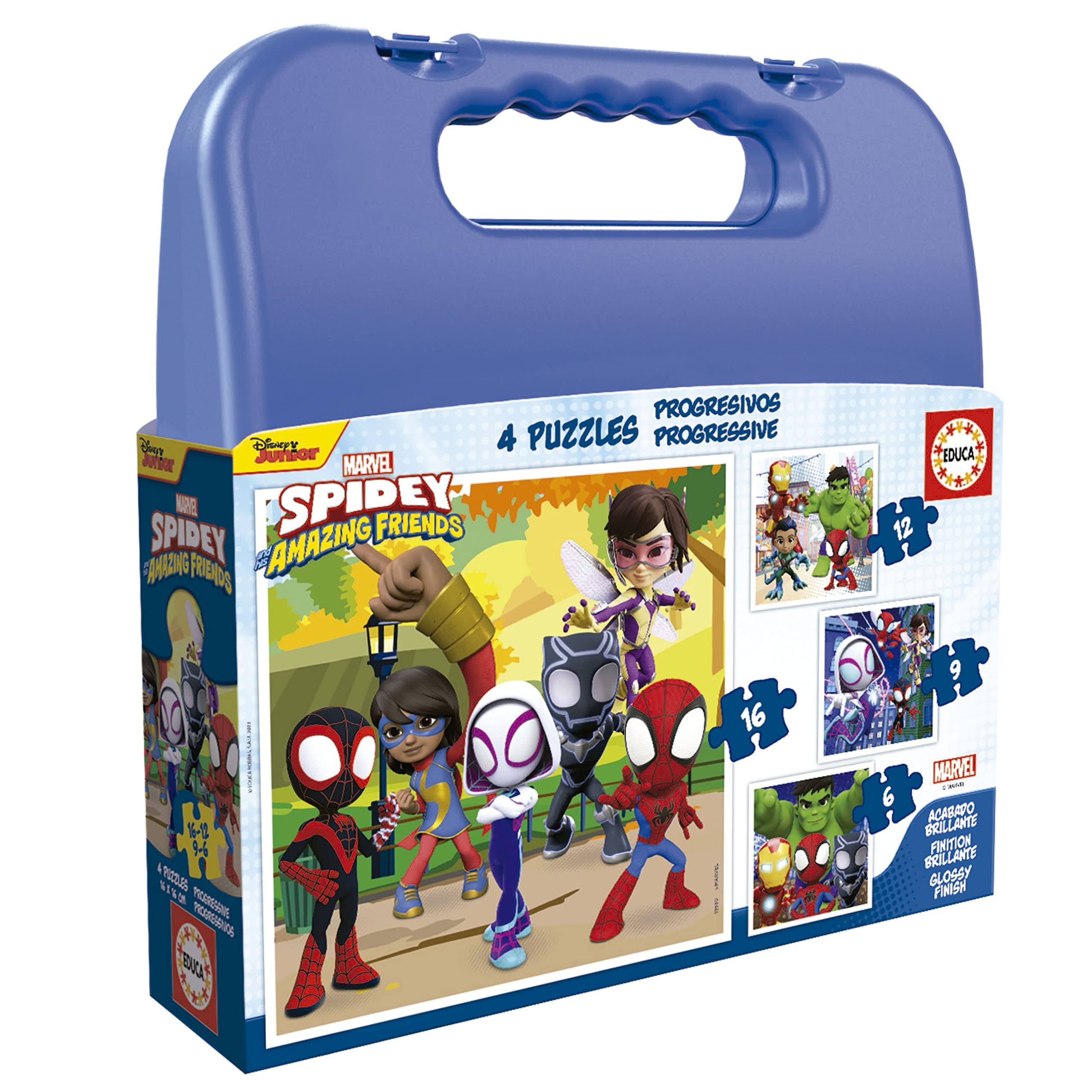 Educa - Spidey Suitcase | Set of 4 progressive children's puzzles from 6 to 16 Pieces | Composed by Large Pieces, +3 years (19580)