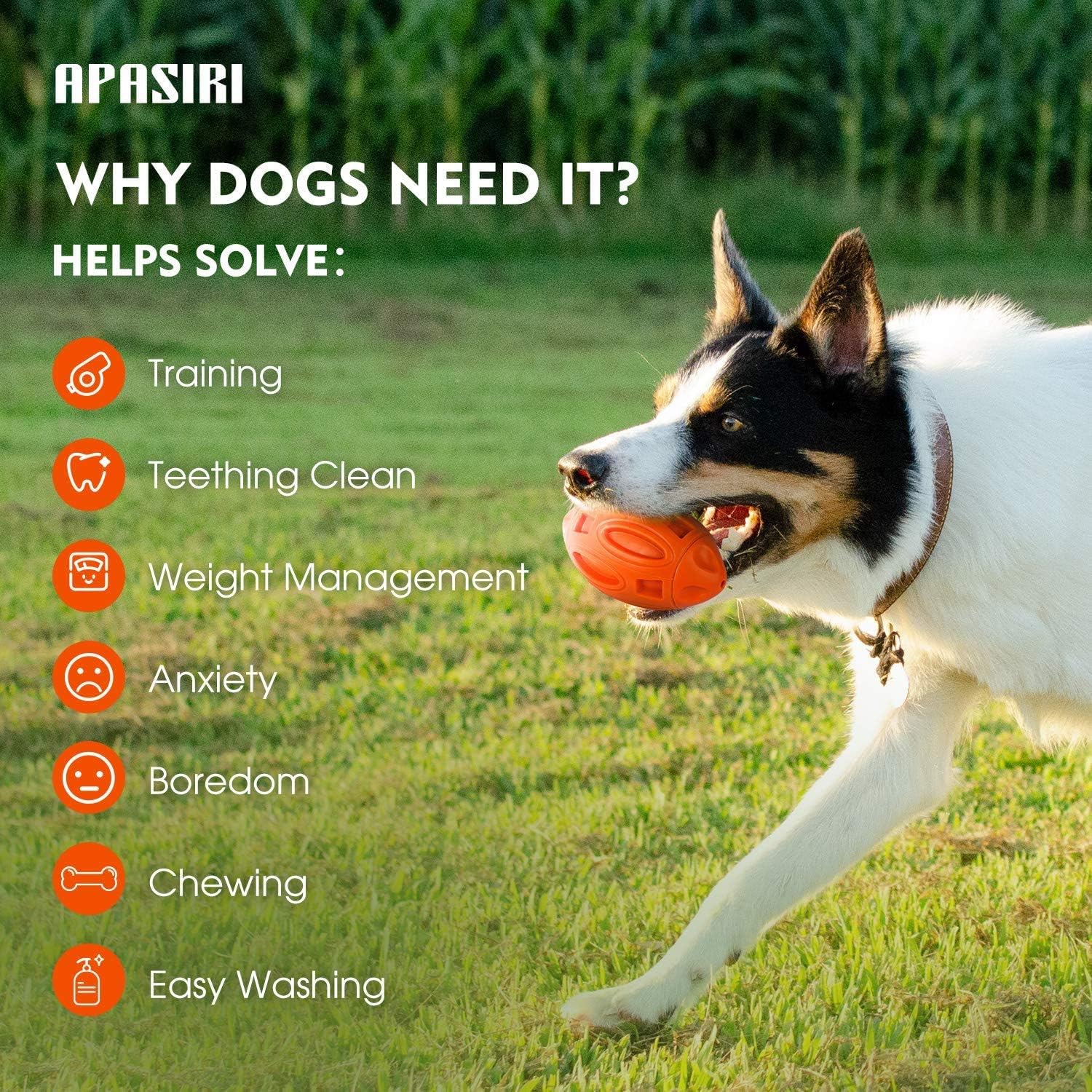 Dog Chew Toys Squeaky Toy for Aggressive Chewers Indestructible Ball for Medium Large Breed Tough Dog Toys for Extreme Chewers Boredom Long Lasting Interactive Rubber (Orange) - Image 4