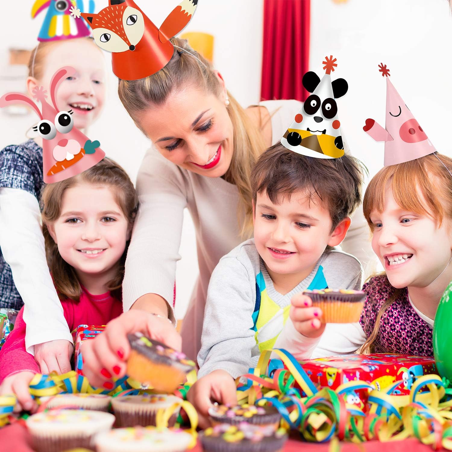 14 Pieces Party Cone Hats Kit DIY Animal Paper Hats with for Birthday Party Baby Shower Celebration, Fun Hats Making Activity for Kids: Toys & Games