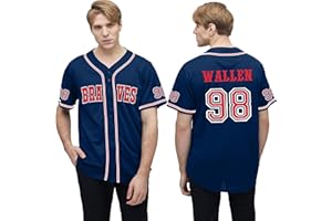 VIVIMENG 98 Baseball Jersey Mens V Neck Country Vintage Music Shirts Fan T-Shirt Button Down Short Sleeve Tops