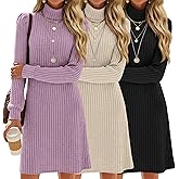 Sweetyweee 3 Pack Women's Sweater Dress Turtleneck Long Sleeve Ribbed Knit Tunic Mini Bodycon 2026 Fall Casual Trendy Outfits