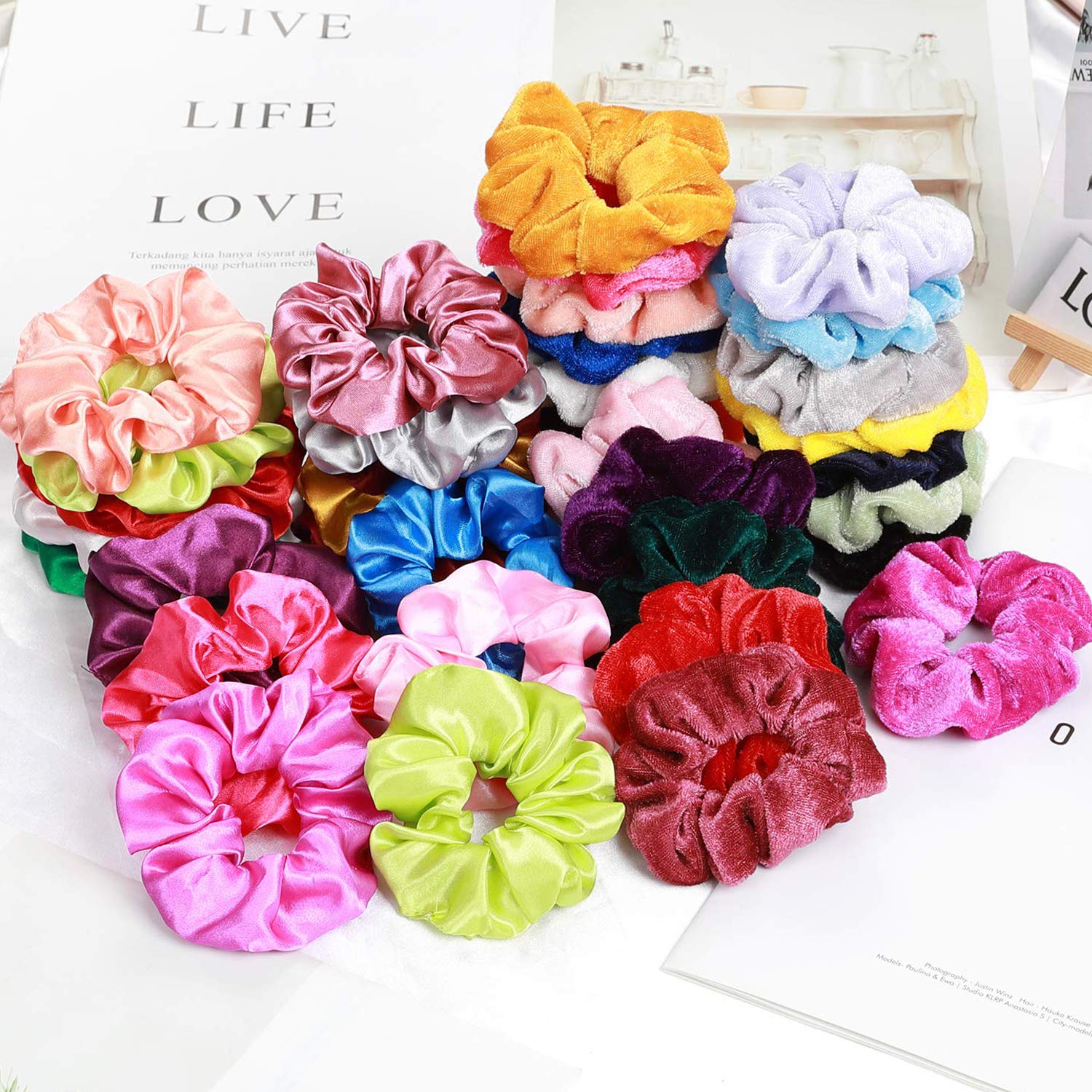 75 Pcs Premium Velvet Hair Scrunchies Silk Scrunchies Chiffon Flower Hair Bands for Women or Girls Hair Accessories with Gift Bag, Great Gift for Birthday ，Party，Halloween ，Thanksgiving，Christmas New Year : Beauty