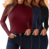 Sweetyweee 3 Pack Women's Plus Size Thermal Shirts Cotton Ribbed Long Sleeve T Shirts Mock Turtleneck Tops Base Layer Tee