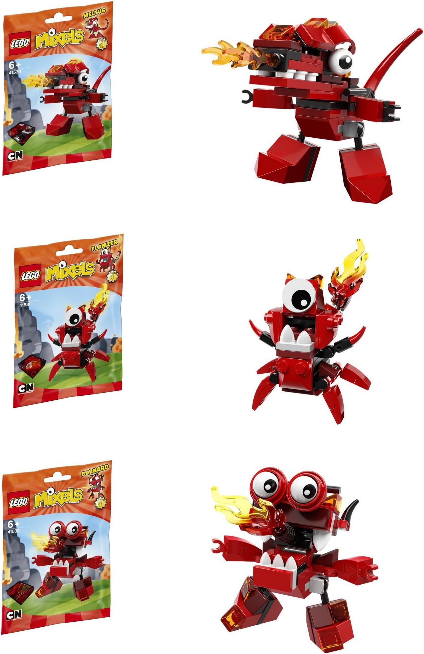 Mixels Series 4 Complete Set of 3 Infernites: Meltus, Flamzer, Burnard