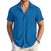 COOFANDY Men's Casual Button Down Shirts Short Sleeve Textured Summer Beach Shirt with Pocket