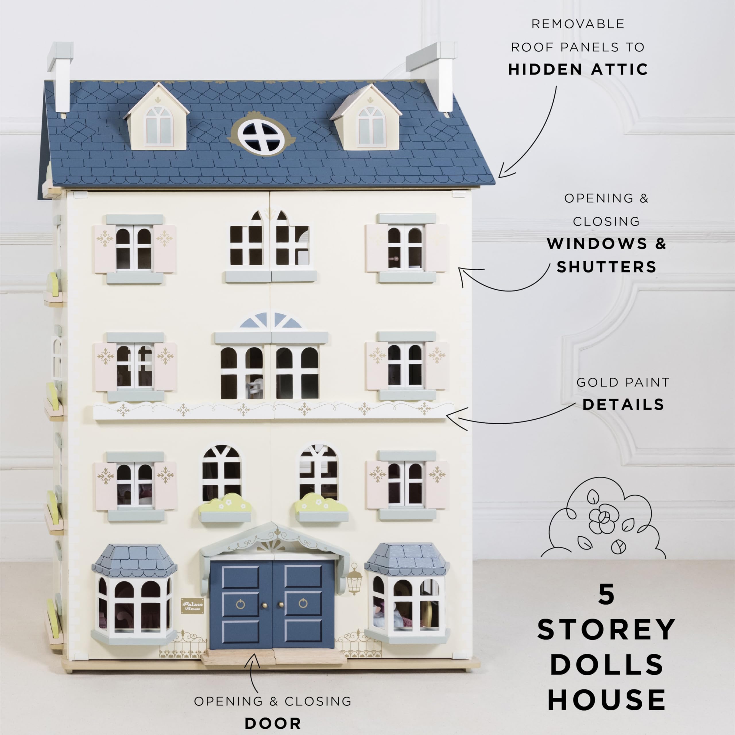 Le Toy Van - Palace House Large Wooden Doll House | Great As a Gift | 5 Storey Wooden Dolls House Play Set - Suitable for Ages 3+