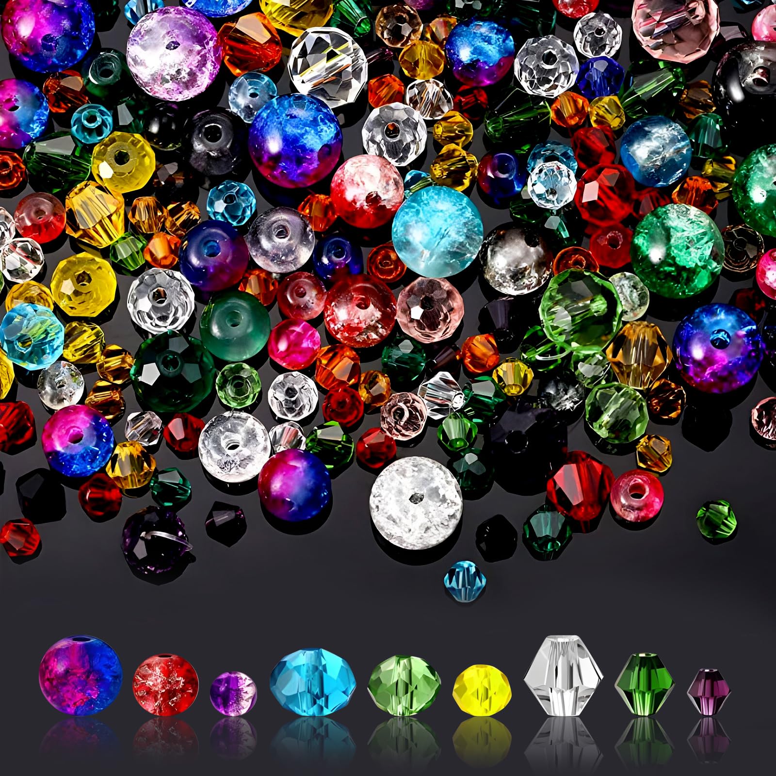 Faceted Rondelle Crystal Glass Beads, 1300PCS with Round Holes for DIY Craft Bracelets Necklace Jewelry Making (4/6/8mm)