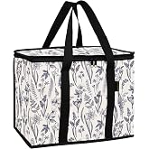 BeeGreen Insulated Cooler Bag Soft Tote for Grocery Shopping Beach Travel Lunch Foldable Leakproof Delivery Totes Large Ice Coolers with Handle Hard Freezer Bags with Zippered Top Beige Leaves Floral
