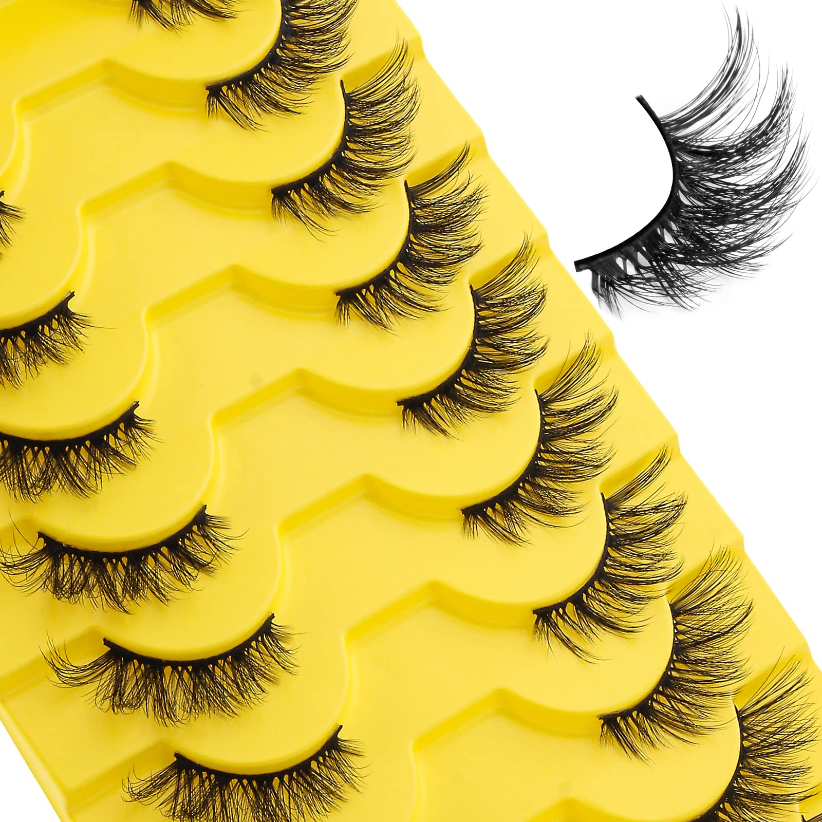 False Eyelashes Natural Half Lashes, 6D Cat Eyelashes Dramatic Fluffy 3/4 Eye Lashes Short Wispy 10 Pairs Mink Lashes (ZL35)