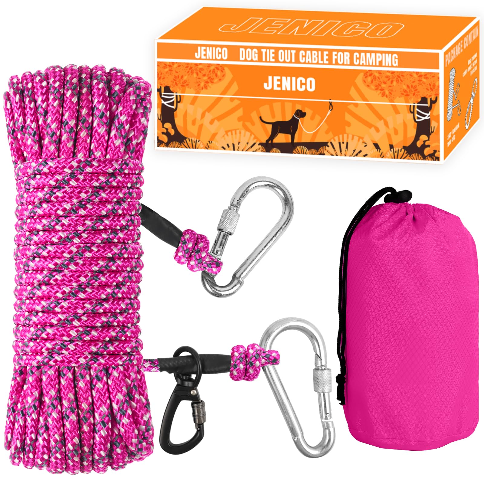 Portable Pink Dog Trolley System - 70ft Lead for Large/Small Dogs - Camping & Yard Image