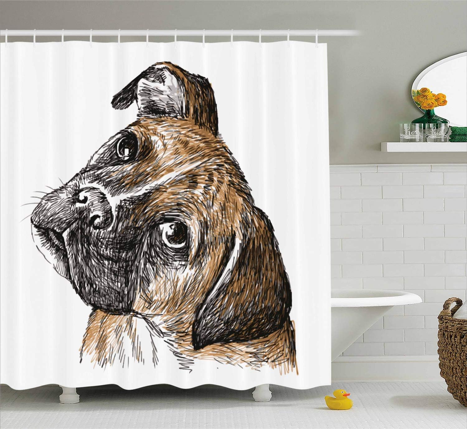 LongTrade Boxer Dog Shower Curtain Duschvorhang Sketchy HandDrawn Image of a Puppy Furry