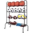 Fitvids Garage Sports Equipment Organizer, Garage Ball Storage, Sports Gear Storage, Garage Organizer with Baskets and Hooks, Rolling Sports Ball Storage Cart, Black, Steel, Multiple Styles