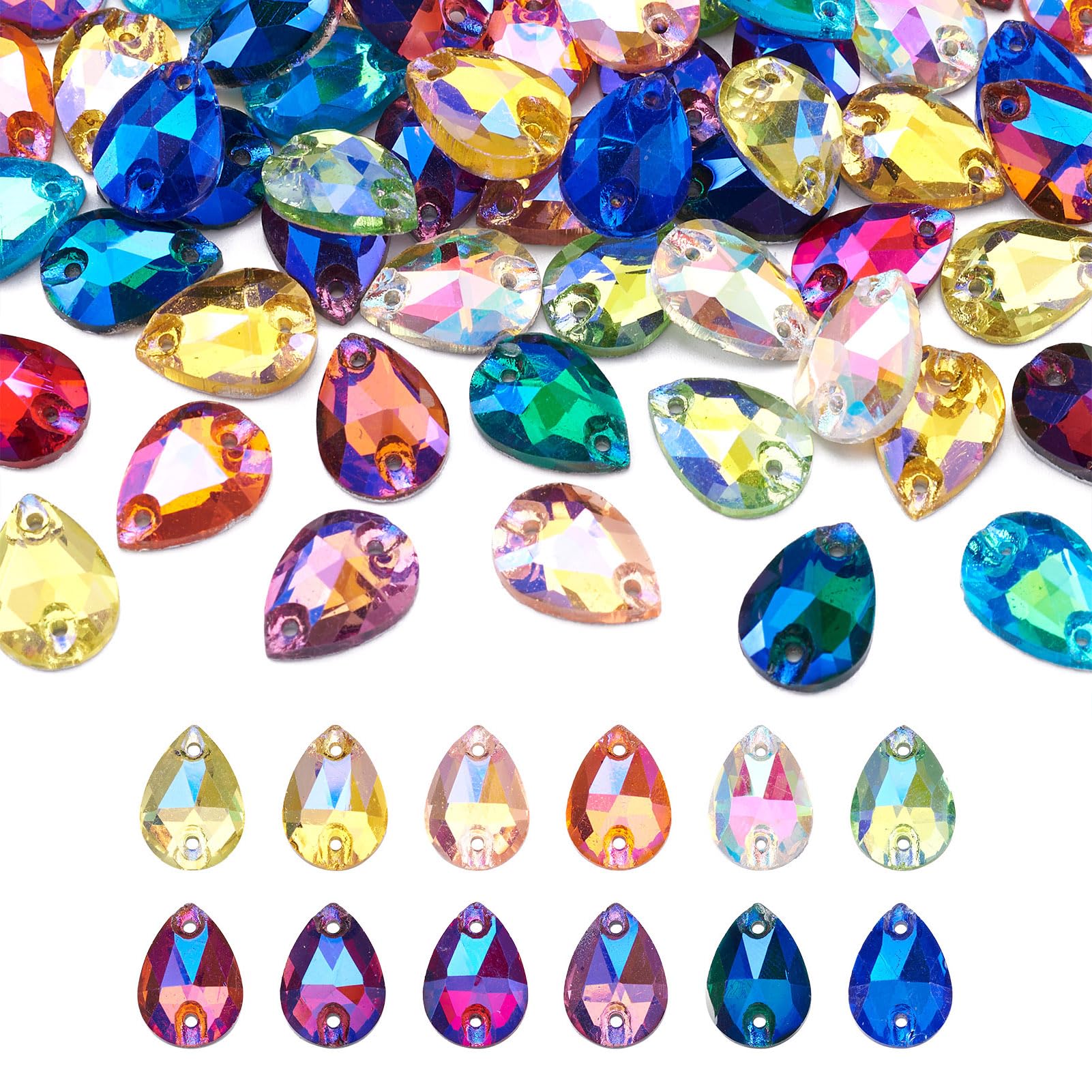 PH PandaHall 84pcs Teardrop Sew on Rhinestones Faceted Crystal Glass Claw Rhinestone Flatback Cabochons for DIY Dress Clothes Shoes Bag Decorations (GLAA-TA0001-45-YS-EU)