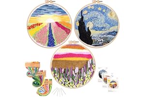 KAMEUN Cross Stitch Starter for Beginners with Stamped Patterns, Embroidery Kits for Adults with Hoops and Color Threads, Needlepoint Funny Hobby| DIY Crafts for Women - 3 Packs