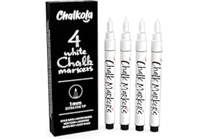 Extra Fine Tip White Chalk Markers (4 Pack 1mm Point) Chalk Pens - White Dry Erase Marker Pen for Blackboard, Chalkboards, Wi