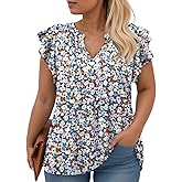 VISLILY Womens-Plus-Size-Summer-Tops Cute Notched V Neck T Shirts Dressy Ruffle Short Sleeve Blouses Trendy Casual Tunics Tee