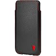TORRO Sleeve Case Compatible with iPhone - 6.3/6.1 Inch Screen Size - Genuine Leather Pouch Cover, Slim and Lightweight, Black with Red Stitching