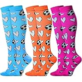 Cindeer 3 Pairs Soccer Novelty Sports Hearts Tube Socks Soccer Gift Knee High Socks for Women Men
