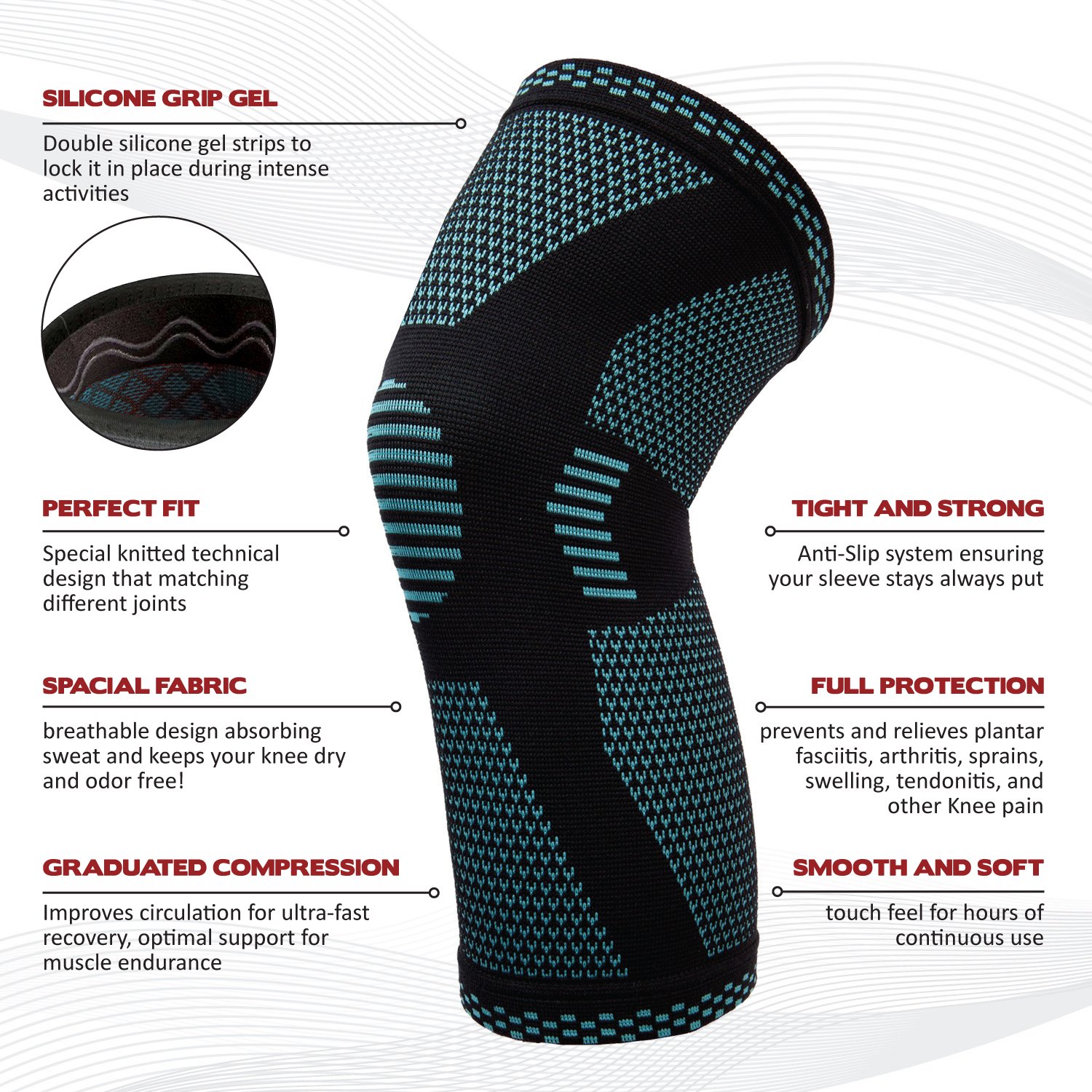 PowerLix Compression Knee Sleeve Best Knee Brace for Meniscus Tear