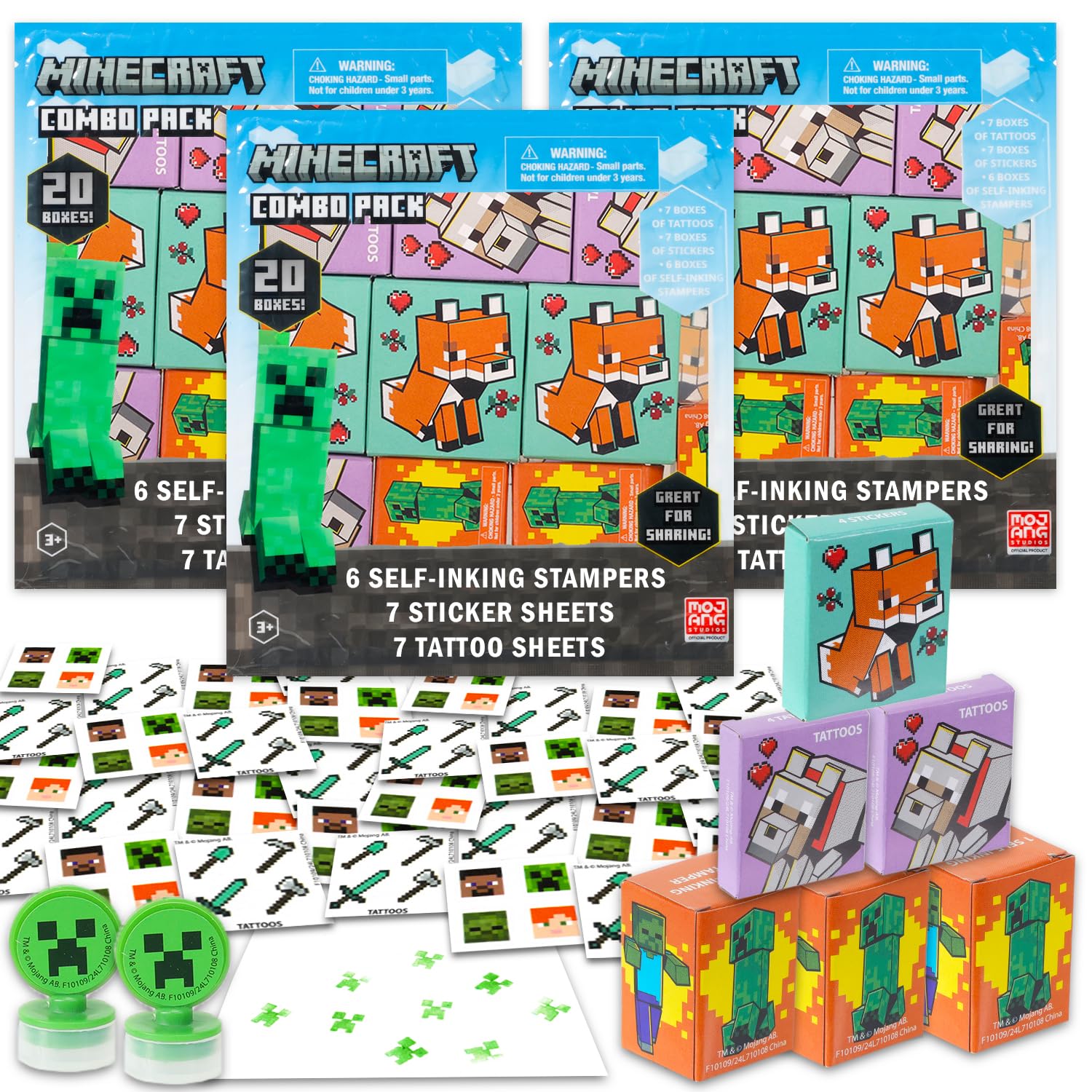 Photo 1 of Minecraft Party Favors Bulk Set ~ Bundle with 60 Pieces Minecraft Favor Boxes with Stickers, Tattoos and Stampers for Kids Birthday Party | Classroom Prize Boxes