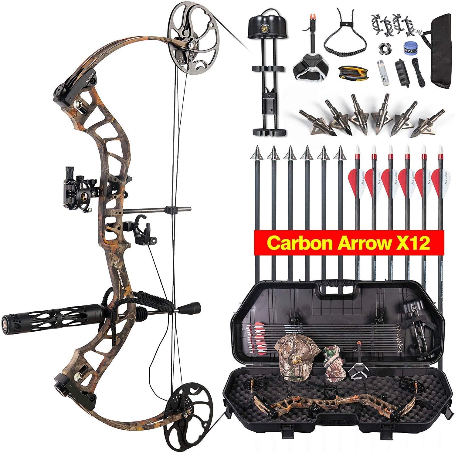 XGEEK MOMENTOUS Compound Bow Hard Bow Case Package,CNC Milling Bow Riser,USA Gordon Composites Limb,BCY String,19"-30" Draw Length,19-70Lbs Draw Weight,IBO 320fps