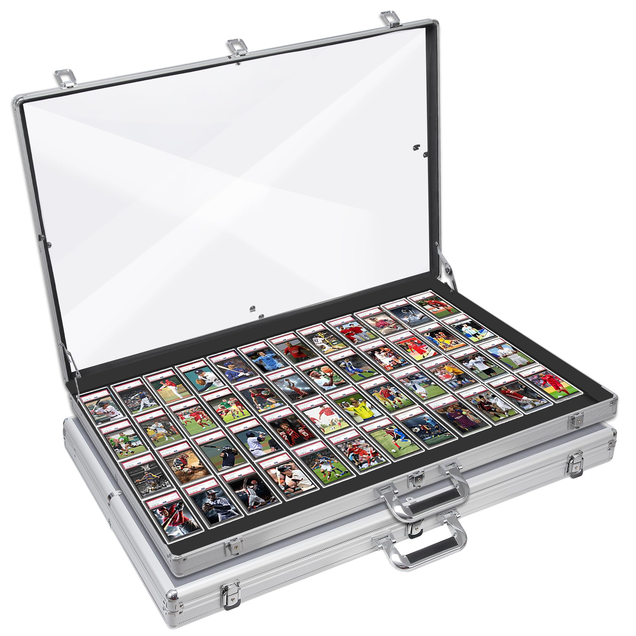 Photo 1 of *************THIS IS ONLY 1 CASE****************
Aluminum Glass Display Case for Cards, 2 Pack XL Large Table Top Display Case with Lock, Portable Trade Show for Jewelry MTG Cards Collectible