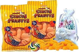 Melster Marshmallow Circus Peanut Candy | Fresh Airy Chewy Fat Free Snack (2 Bags) | One Individually Wrapped Mini Carnival Lollipop | Holiday Candy Gift | Bundled with a Soko Smiles Pocket Bag.