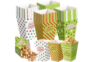 Baderke 48 Pcs Christmas Popcorn Boxes Mini Xmas Treating Candy Cookie Treat Box Snowman Santa Snowflake Paper Popcorn for Movie Night Christmas Party Decorations, 4 Design (Reindeer Style)