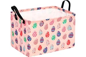 ACMUUNI Easter Eggs Gift Rectangle Shelf Basket Clothes Laundry Storage Box Toys Storage Bins, Bunny Basket for Kids,Laundry Hamper with Handles