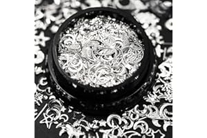 HYWWPFLAY HYWWPFLA Silver Nail Charms 3D Nail Art Studs Mix Size Star Moon Nail Art Charms Metal Nail Rivets Stud DIY Manicure Decoration for Nail Art Accessories