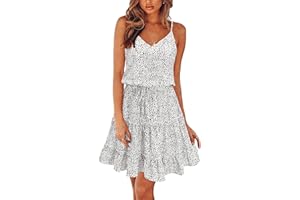 Newshows Women's 2024 Summer Dress Spaghetti Strap Casual Boho Beach Vacation Outfits Drawstring Ruffle Hem Sundress Trendy